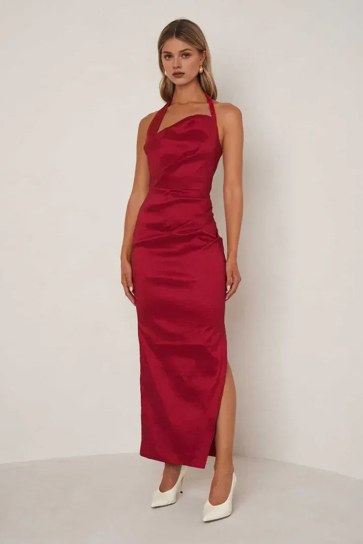 Sheath Halter Neck Sleeveless Ankle-Length Prom Dress