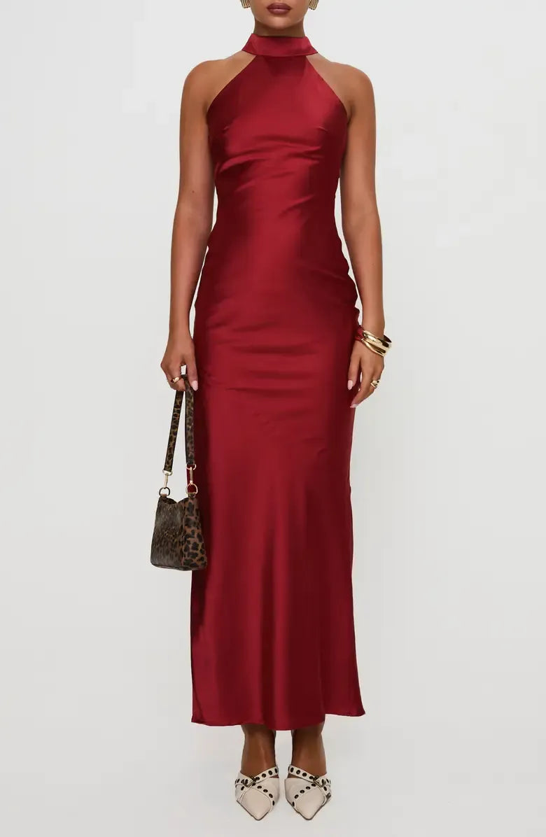 Sheath Halter Neck Sleeveless Ankle-Length Prom Dress