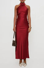 Sheath Halter Neck Sleeveless Ankle-Length Prom Dress