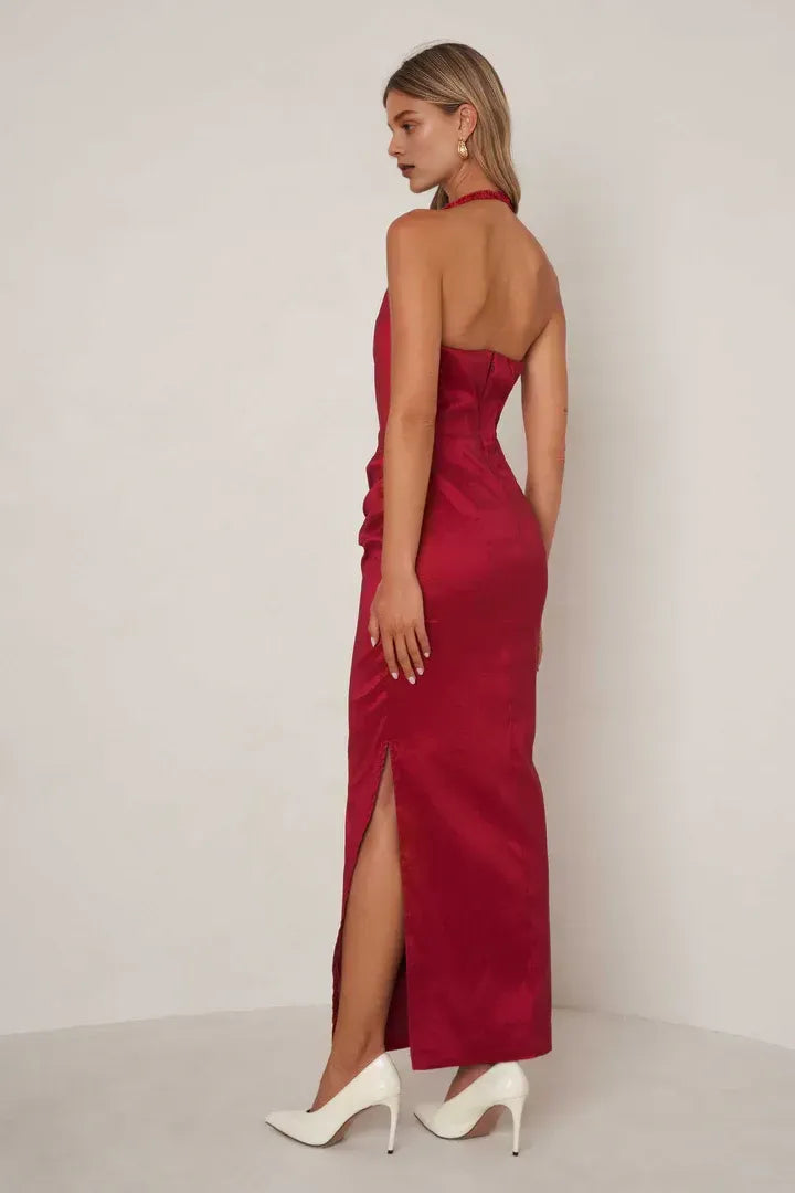 Sheath Halter Neck Sleeveless Ankle-Length Prom Dress