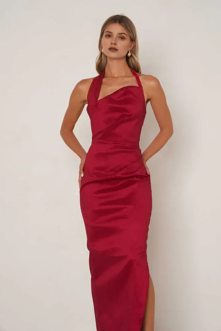 Sheath Halter Neck Sleeveless Ankle-Length Prom Dress