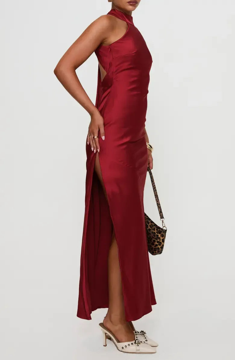 Sheath Halter Neck Sleeveless Ankle-Length Prom Dress