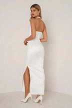 Sheath Halter Neck Sleeveless Ankle-Length Prom Dress