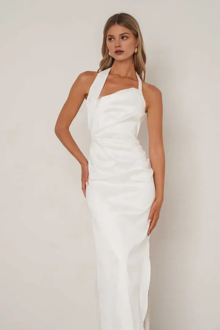 Sheath Halter Neck Sleeveless Ankle-Length Prom Dress