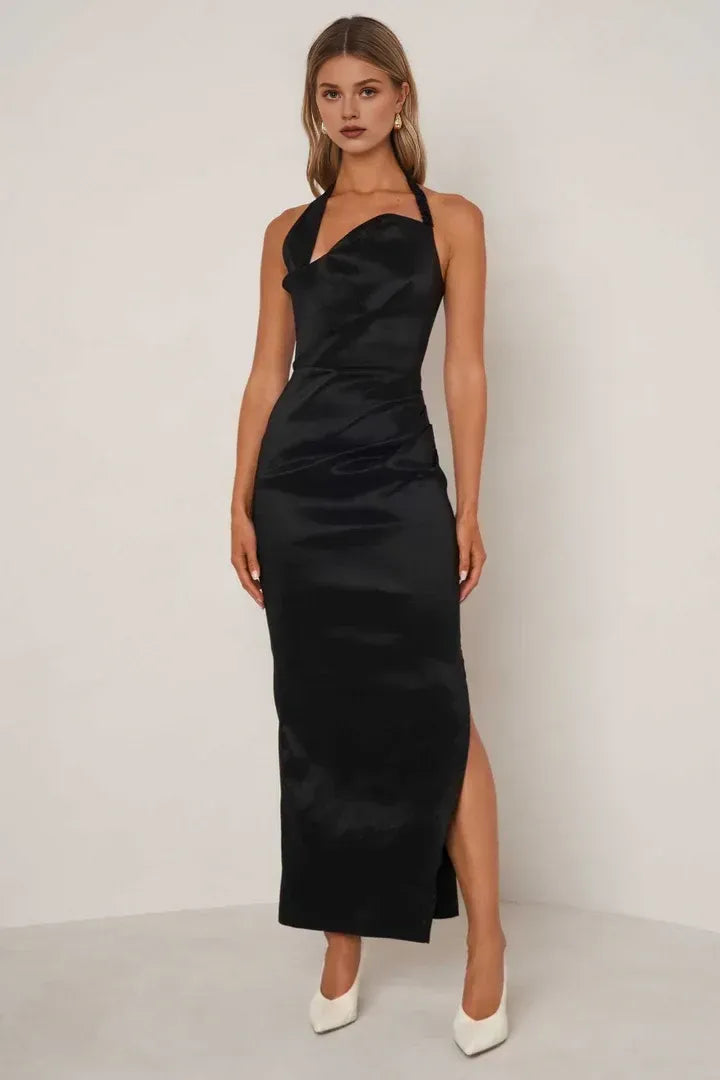 Sheath Halter Neck Sleeveless Ankle-Length Prom Dress