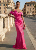 Sheath Off-The-Shoulder Sleeveless Pleated Sweep Train Prom Dress