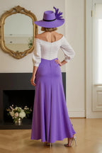 Sheath Off The Shoulder Long Sleeve V Back Asymmetrical-Length Mother of the Bride Dress