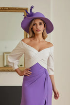 Sheath Off The Shoulder Long Sleeve V Back Asymmetrical-Length Mother of the Bride Dress