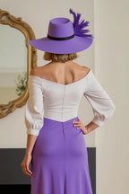 Sheath Off The Shoulder Long Sleeve V Back Asymmetrical-Length Mother of the Bride Dress
