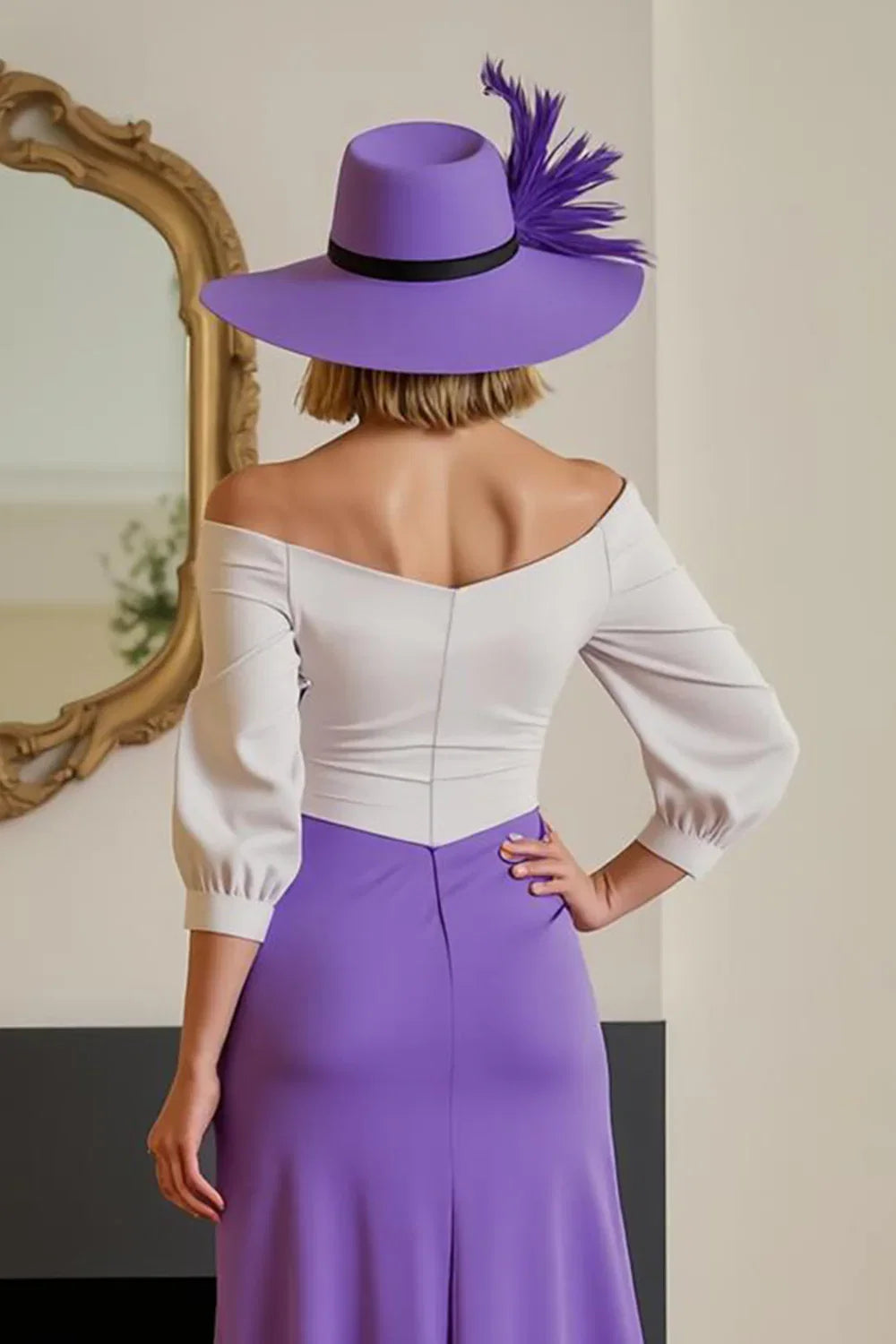 Sheath Off The Shoulder Long Sleeve V Back Asymmetrical-Length Mother of the Bride Dress