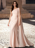 Sheath One-Shoulder Sleeveless Pleated Sweep Train Evening Dress