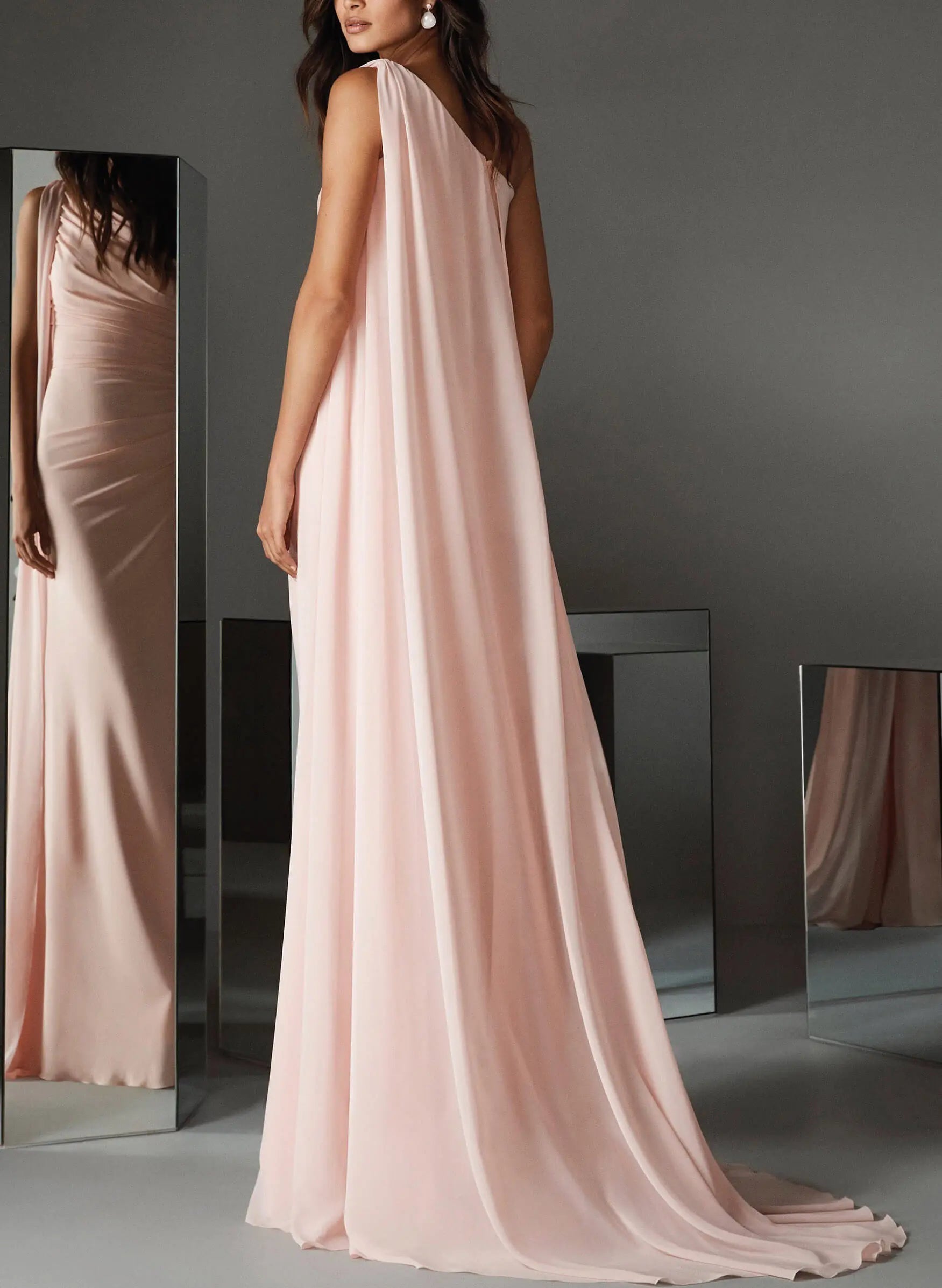 Sheath One-Shoulder Sleeveless Pleated Sweep Train Evening Dress