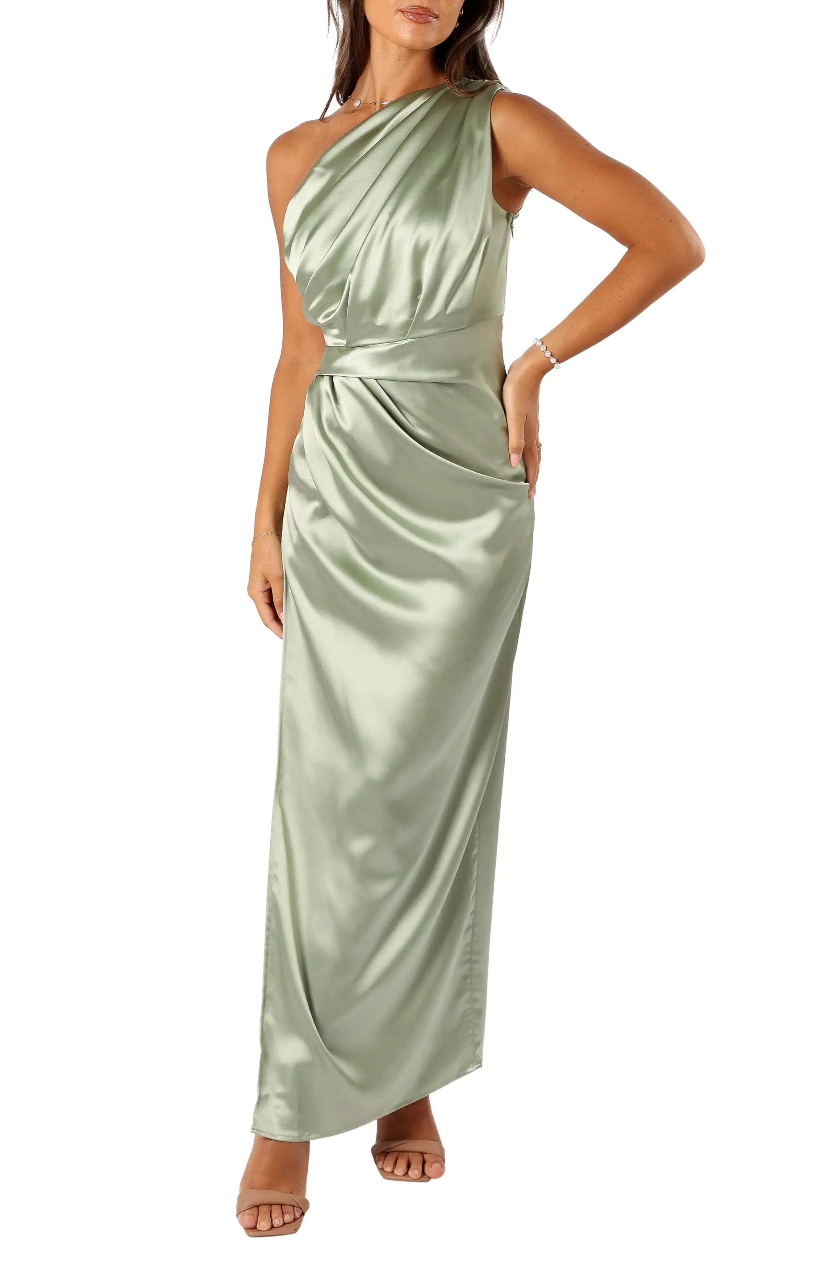 Unique Sheath One-Shoulder Sleeveless Ankle-Length Prom Dress