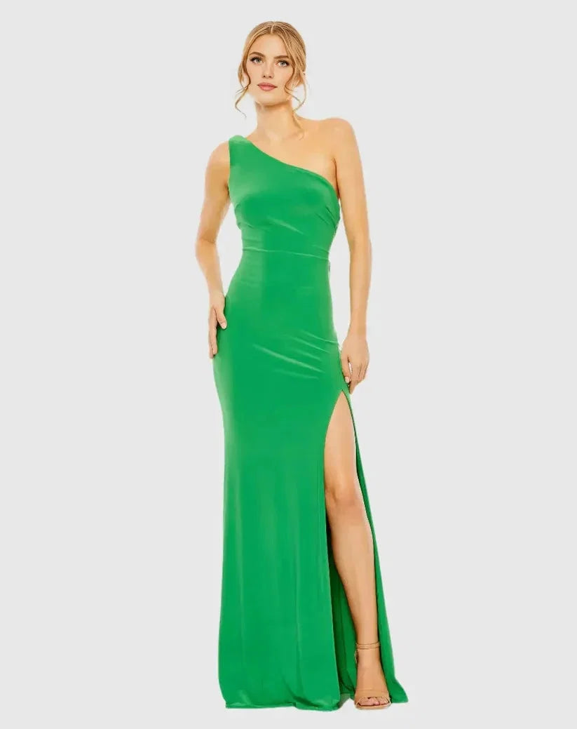 Fashion Sheath One Shoulder Sleeveless Draped Back Floor-Length Prom Dress