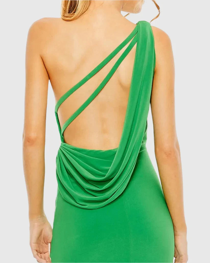 Fashion Sheath One Shoulder Sleeveless Draped Back Floor-Length Prom Dress