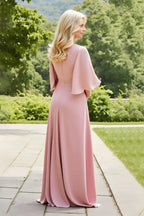 Sheath Scoop Neck Flutter Sleeve Zipper Up Floor-Length Mother of the Bride Dress