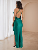 Sheath Spaghetti Straps Sleeveless Open Back Floor-Length Prom Dress