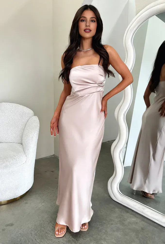 Sheath Strapless Sleeveless Pleated Floor-Length Prom Dress