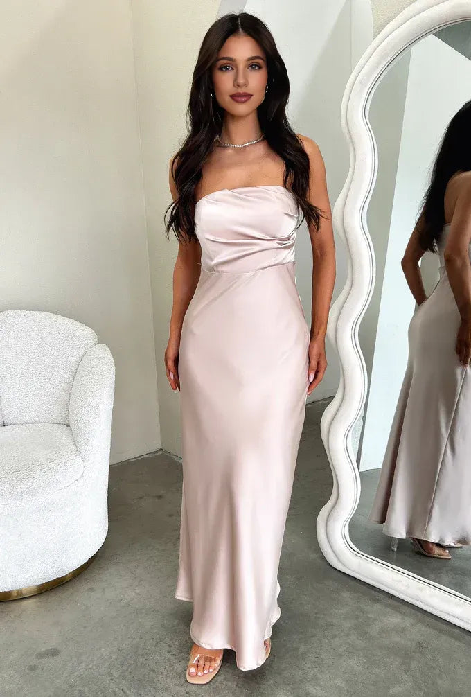 Sheath Strapless Sleeveless Pleated Floor-Length Prom Dress