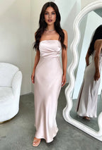 Sheath Strapless Sleeveless Pleated Floor-Length Prom Dress