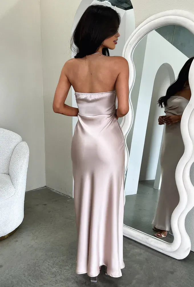 Sheath Strapless Sleeveless Pleated Floor-Length Prom Dress