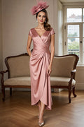 Sheath V-Neck Cap Sleeve V Back Ankle-Length Mother of the Bride Dress