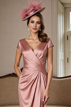 Sheath V-Neck Cap Sleeve V Back Ankle-Length Mother of the Bride Dress
