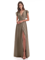 Simple Sheath V-Neck Sleeveless Chiffon Split Floor-Length Bridesmaid Dress