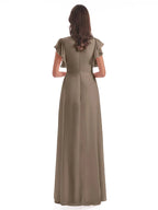 Simple Sheath V-Neck Sleeveless Chiffon Split Floor-Length Bridesmaid Dress