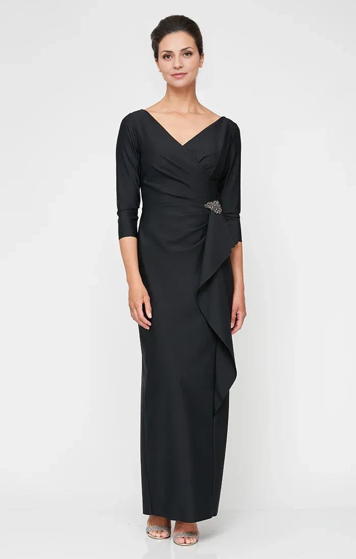 Sheath V Neck Long Sleeve Zipper Up Floor-Length Mother of the Bride Dress