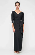 Sheath V Neck Long Sleeve Zipper Up Floor-Length Mother of the Bride Dress
