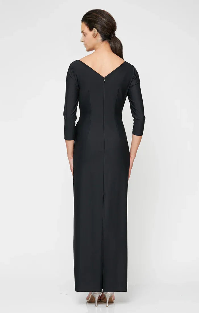 Sheath V Neck Long Sleeve Zipper Up Floor-Length Mother of the Bride Dress