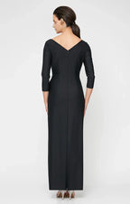 Sheath V Neck Long Sleeve Zipper Up Floor-Length Mother of the Bride Dress