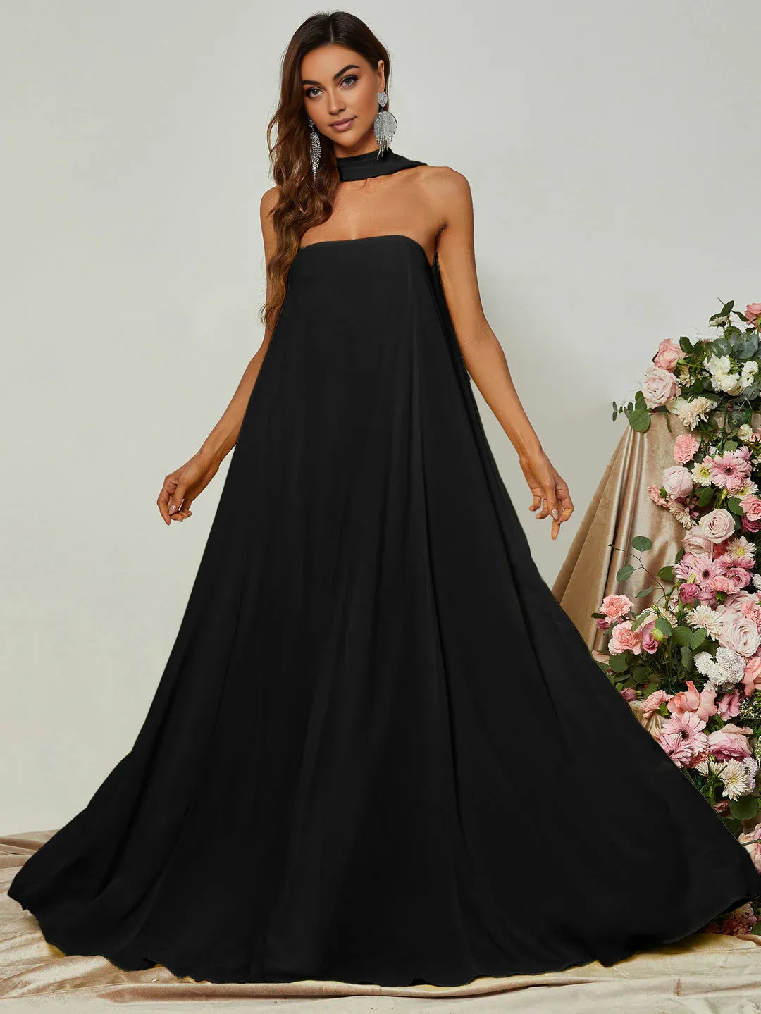 Straight Tube Strapless Sleeveless Backless Sweep/Brush Train Prom Dress