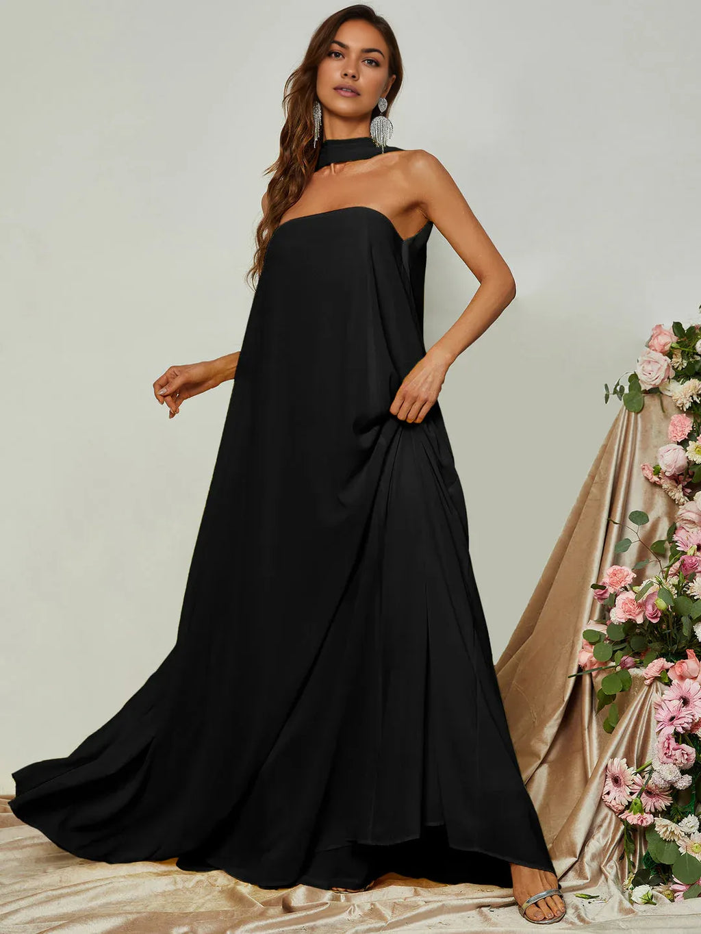 Straight Tube Strapless Sleeveless Backless Sweep/Brush Train Prom Dress