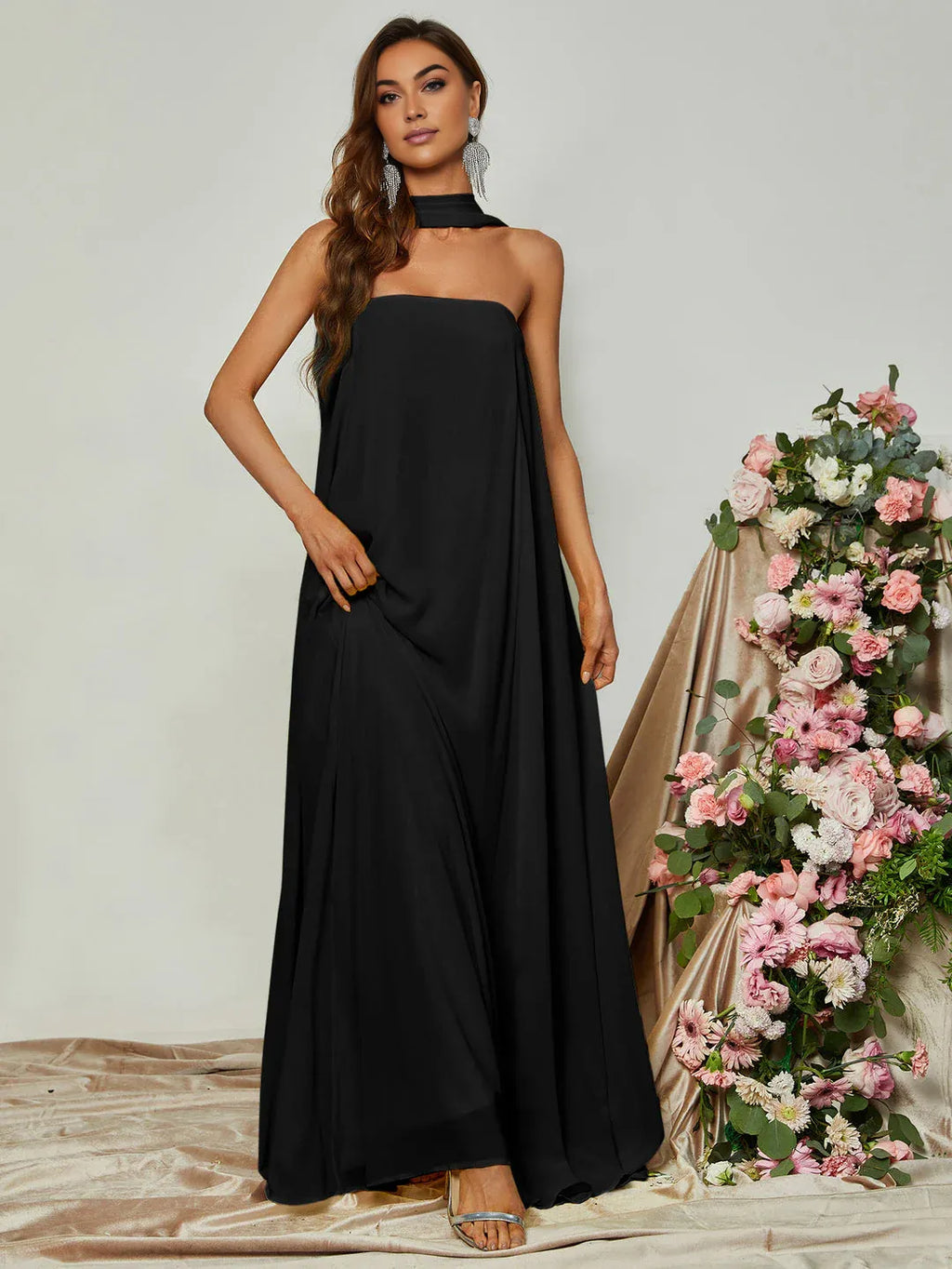 Straight Tube Strapless Sleeveless Backless Sweep/Brush Train Prom Dress