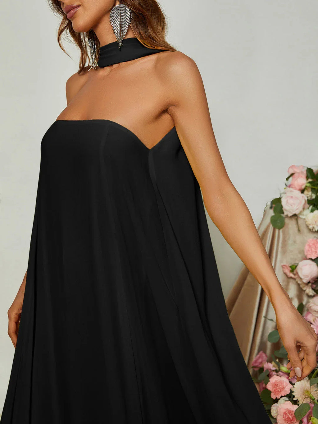 Straight Tube Strapless Sleeveless Backless Sweep/Brush Train Prom Dress