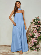 Straight Tube Strapless Sleeveless Backless Sweep/Brush Train Prom Dress