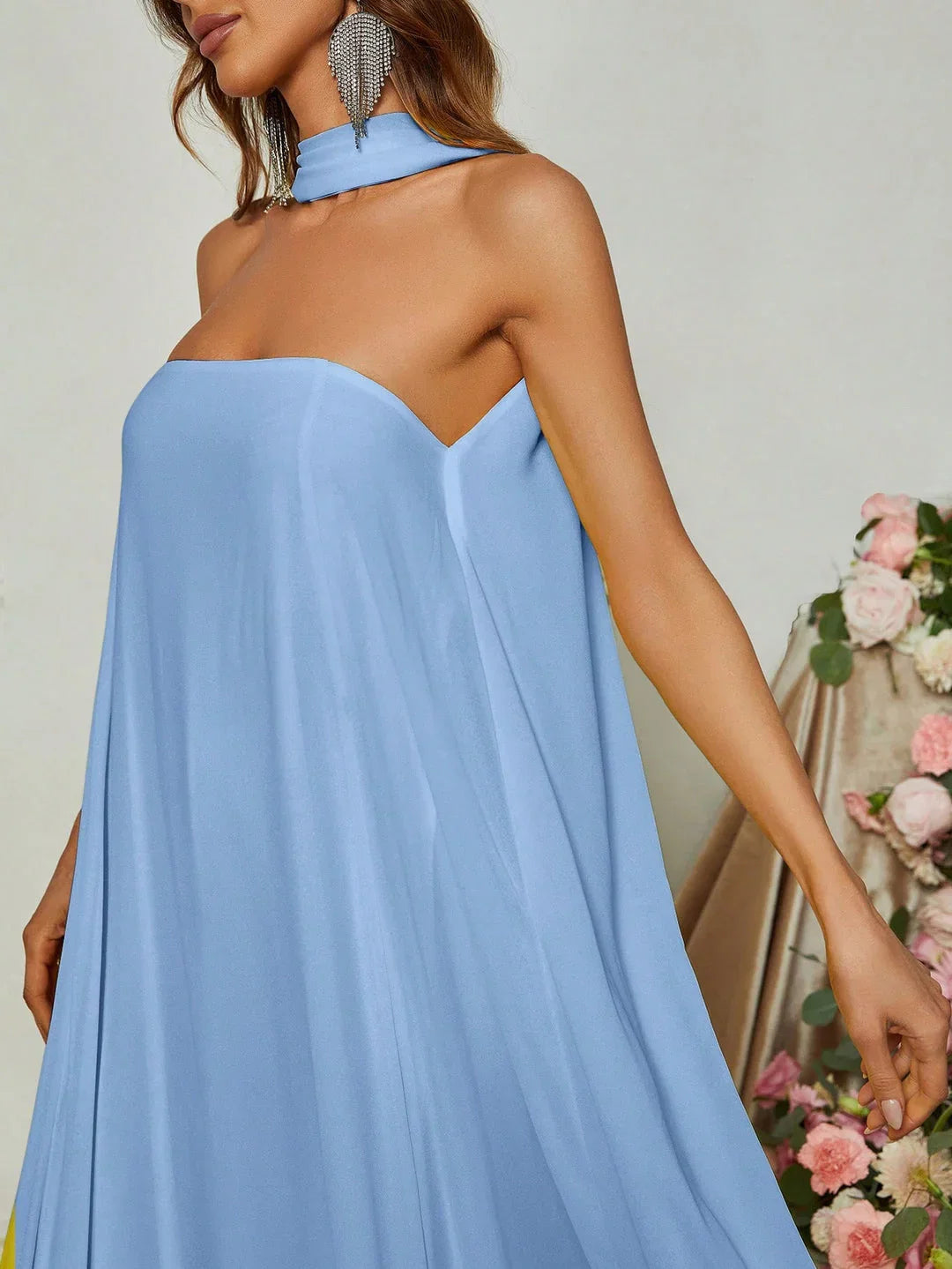 Straight Tube Strapless Sleeveless Backless Sweep/Brush Train Prom Dress