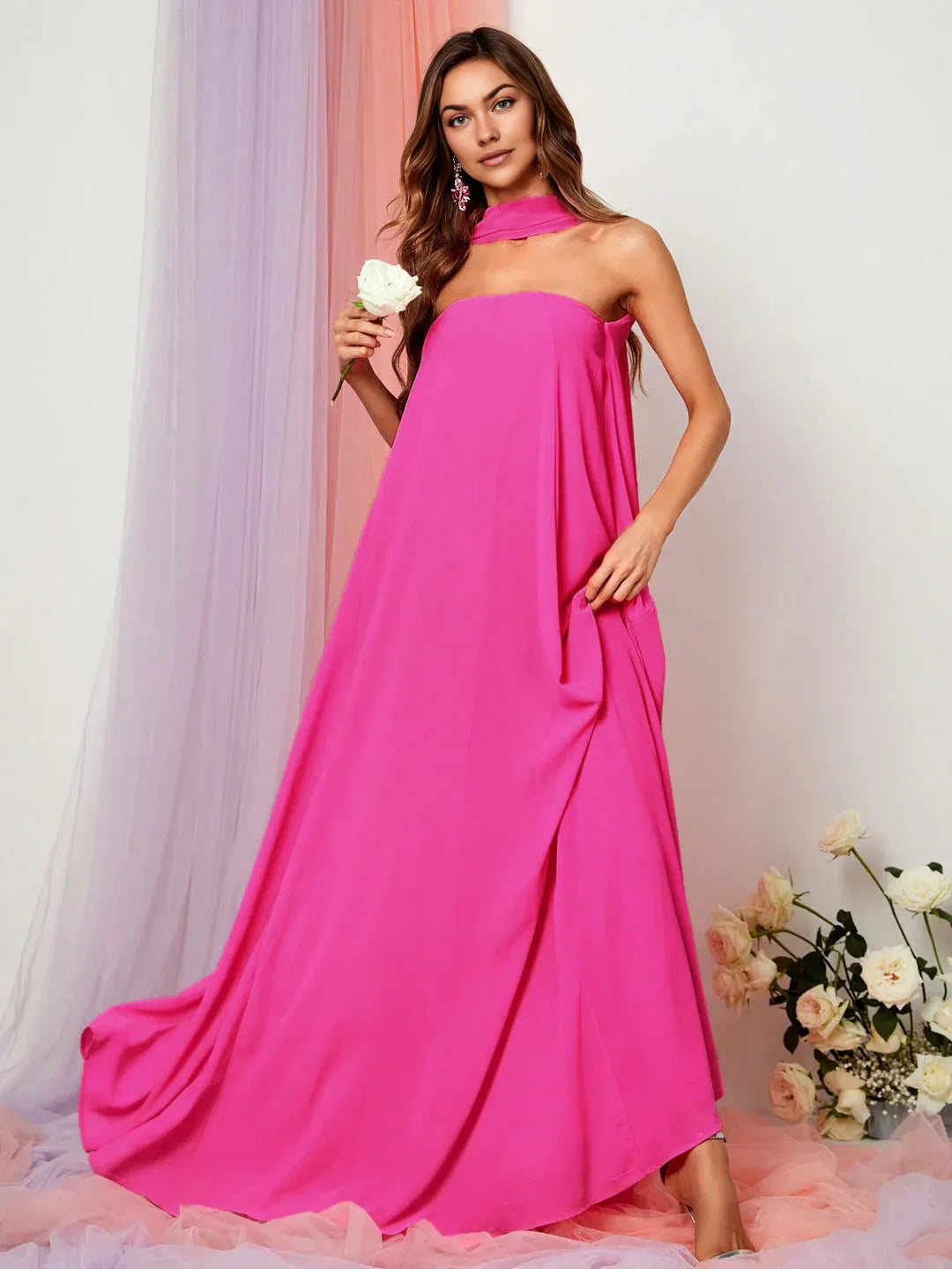 Straight Tube Strapless Sleeveless Backless Sweep/Brush Train Prom Dress