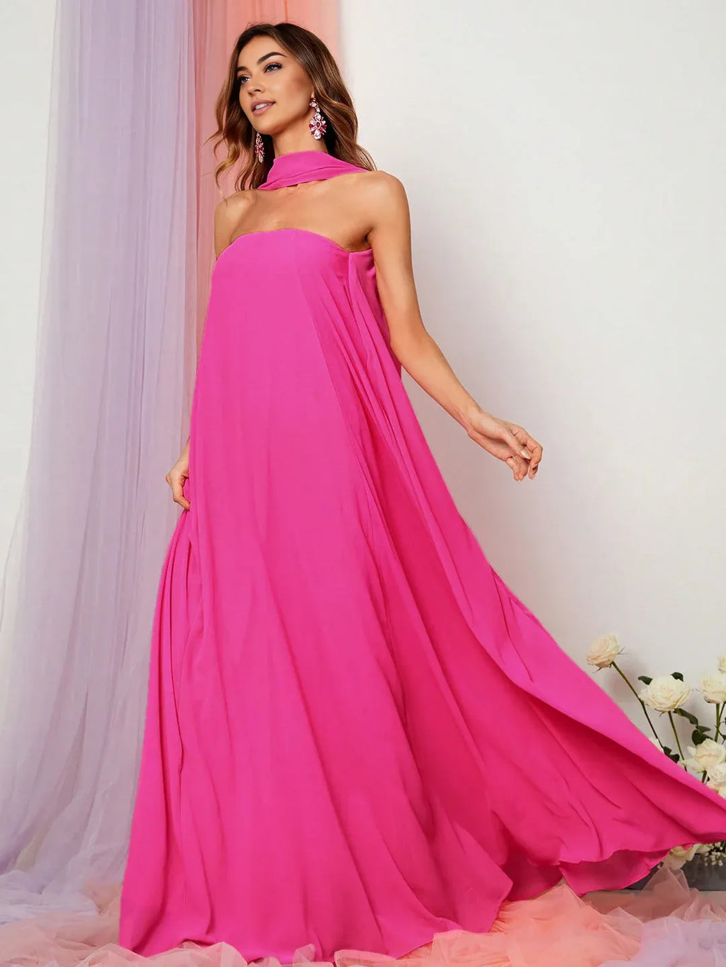 Straight Tube Strapless Sleeveless Backless Sweep/Brush Train Prom Dress