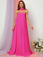 Straight Tube Strapless Sleeveless Backless Sweep/Brush Train Prom Dress