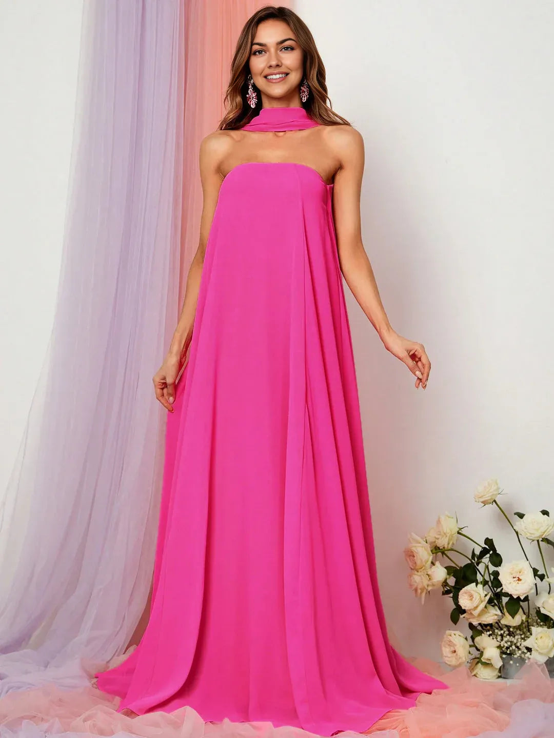 Straight Tube Strapless Sleeveless Backless Sweep/Brush Train Prom Dress