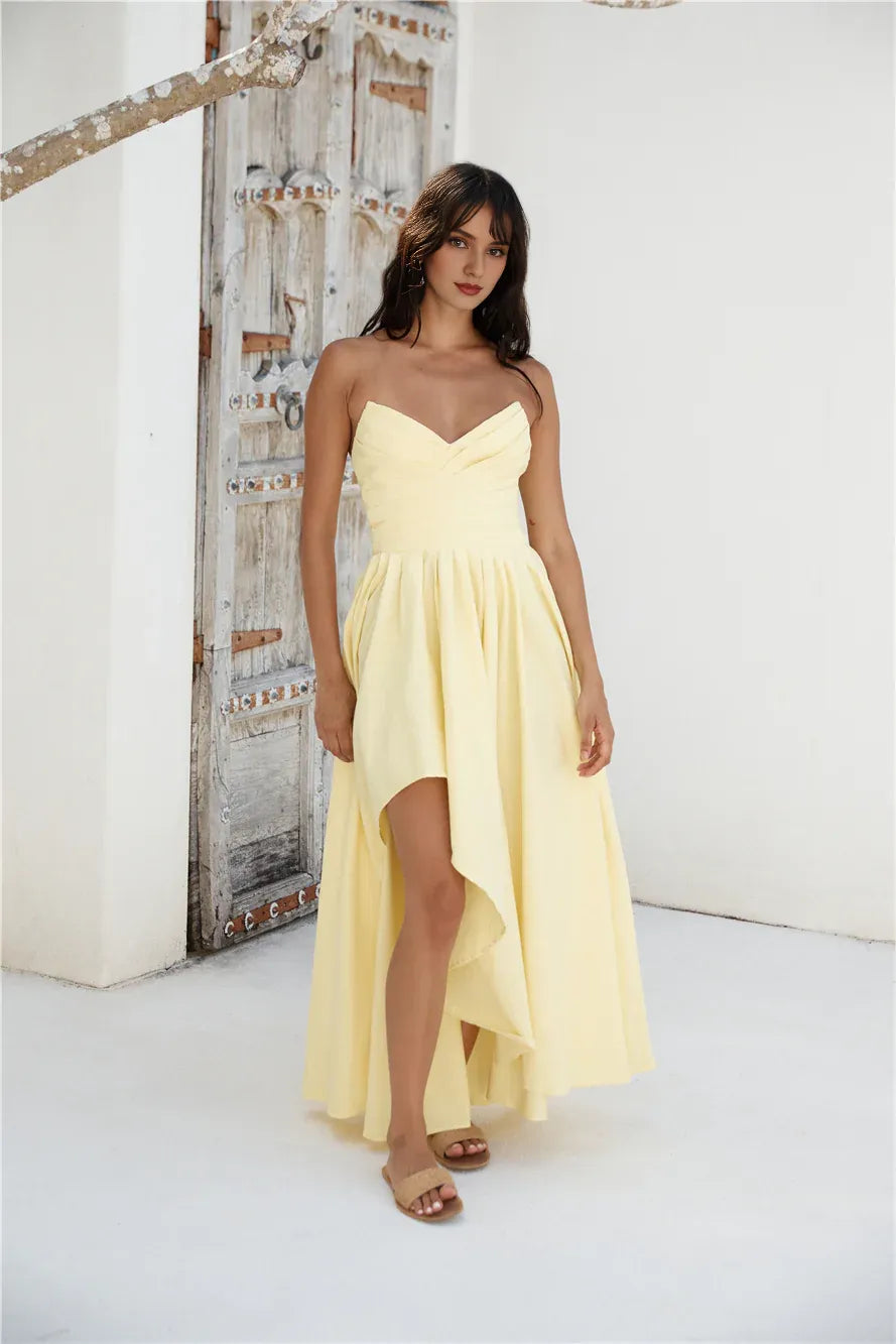 Yellow Strapless Long Dresses for Women Formal Elegant A-line No Slit Prom Dresses