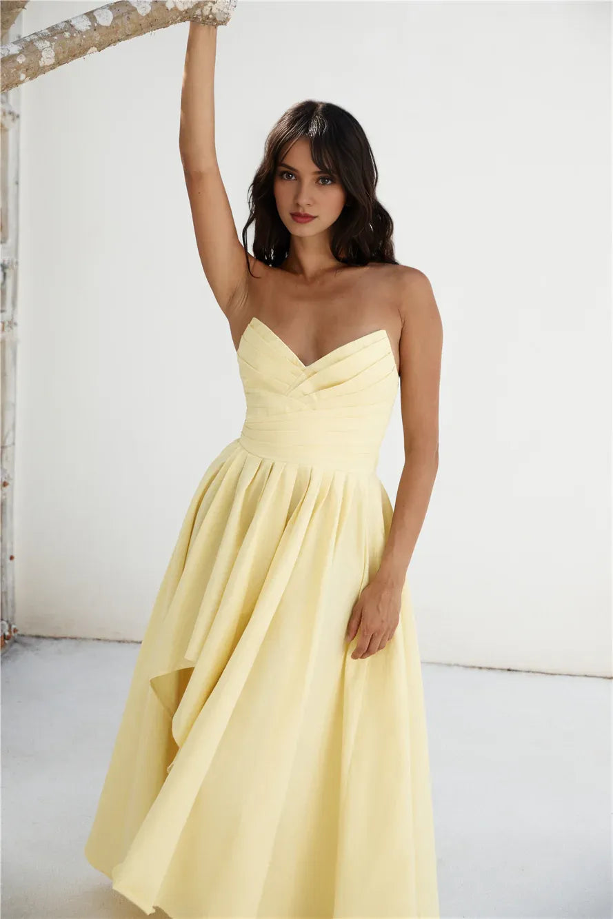 Yellow Strapless Long Dresses for Women Formal Elegant A-line No Slit Prom Dresses