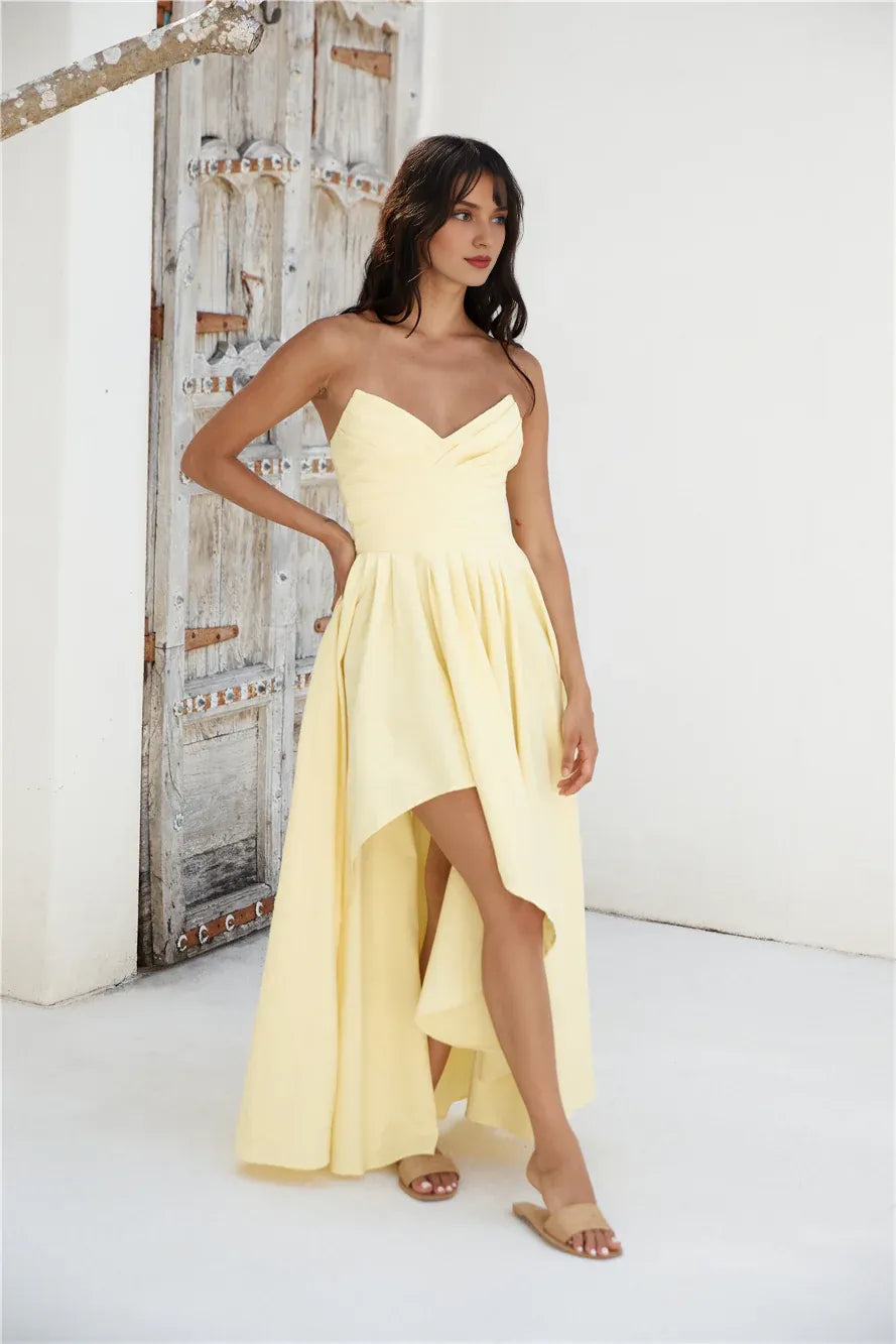 Yellow Strapless Long Dresses for Women Formal Elegant A-line No Slit Prom Dresses