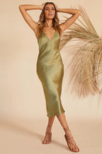 Strapless Prom Dresses for Women Formal No Slit Olive V Neck Long Cheap Mermaid Style Gowns
