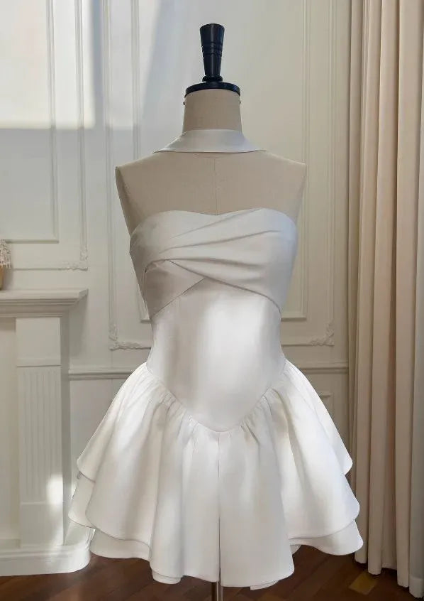 Strapless Sleeveless A Line Pleated Short-Mini Homecoming Dress