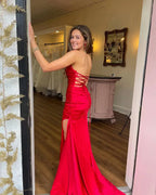 Strapless Sleeveless Mermaid Ruched Long Prom Dress