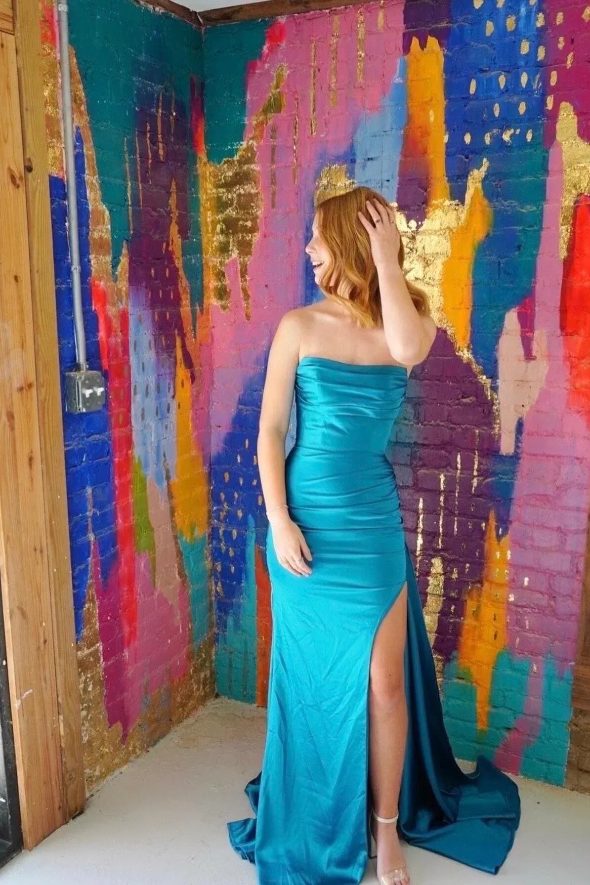 Strapless Sleeveless Mermaid Ruched Long Prom Dress